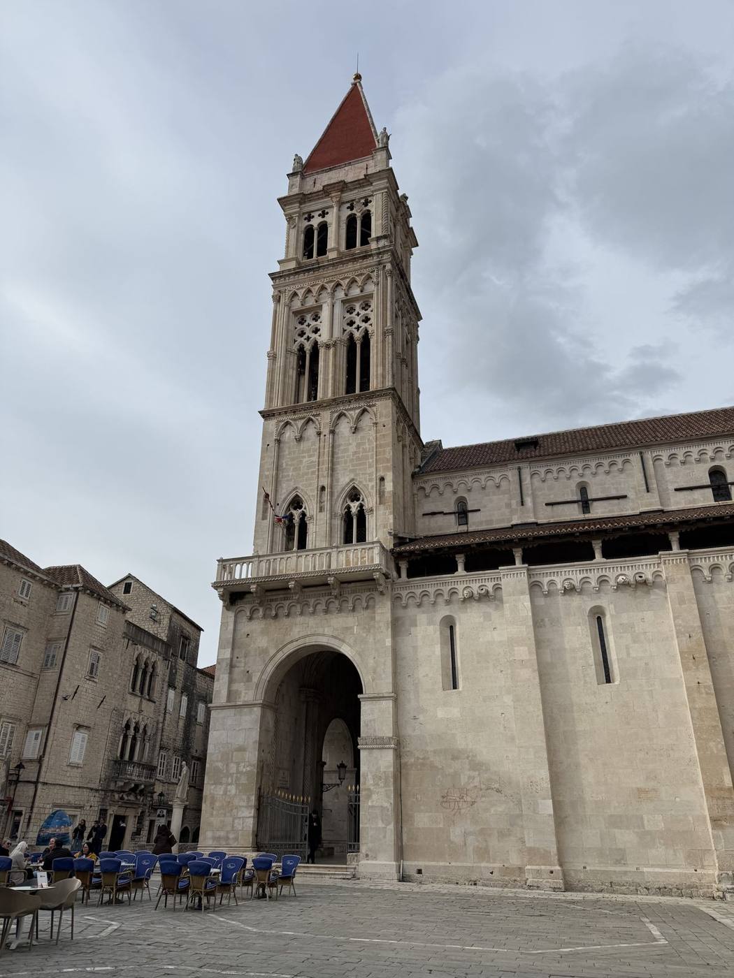 The Cathedral of St. Lawrence and its tall bell tower in Trogir’s main square
