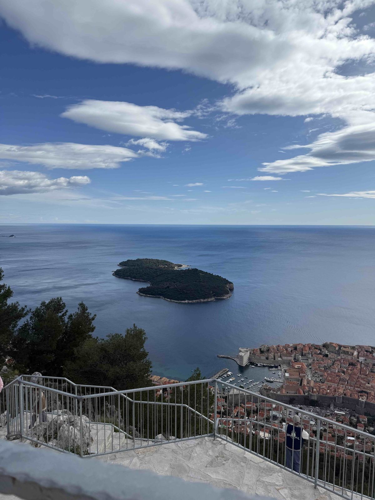 Dubrovnik’s walled Old Town and Lokrum Island in the blue Adriatic, seen from the lookout on Mount Srđ