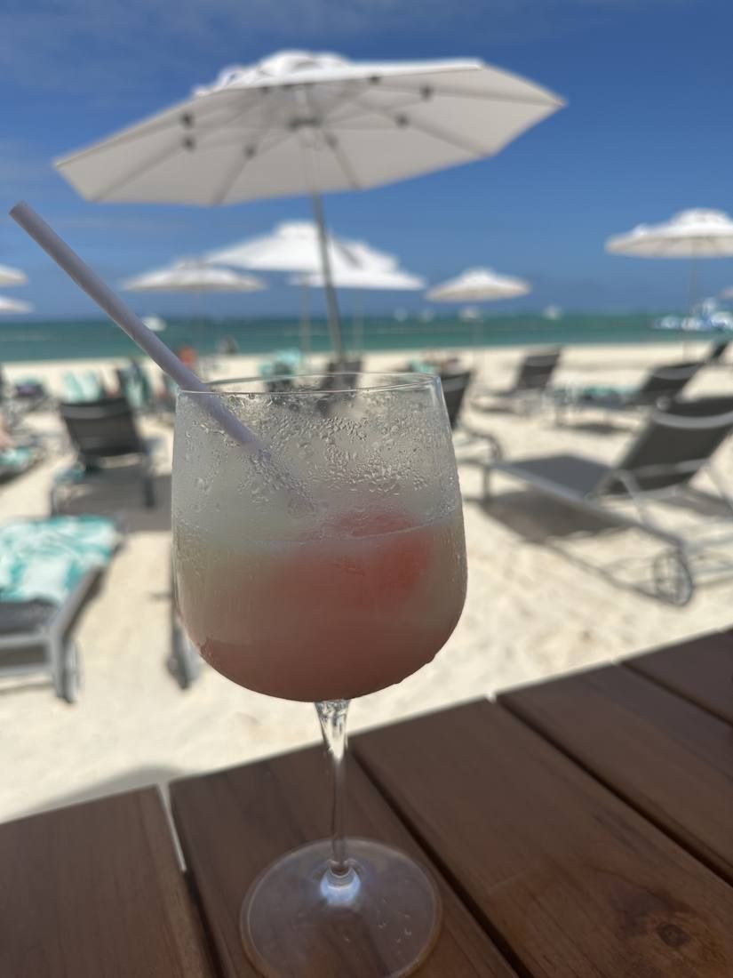Frozen cocktail on a table by the beach